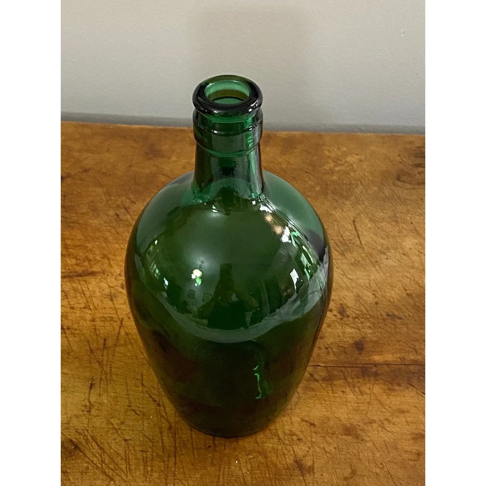 Vintage Emerald Green Glass Carboy Bottle Rounded Teardrop Vase Embossed